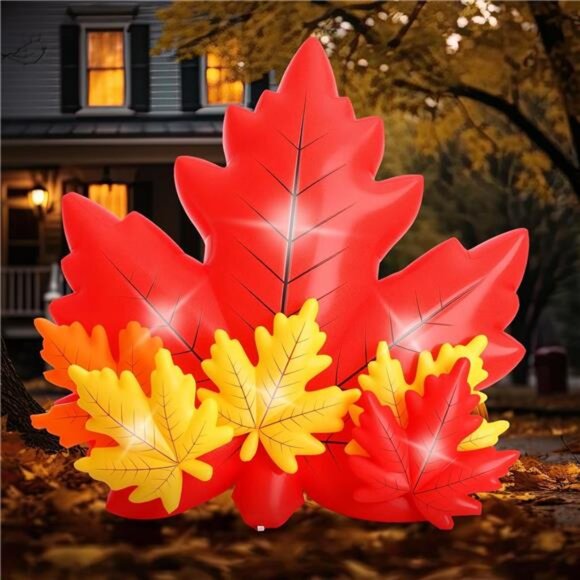 Maple Leaf Inflatable with LED Lights 6 Ft Fall Inflatables Outdoor - Picture 4 of 7